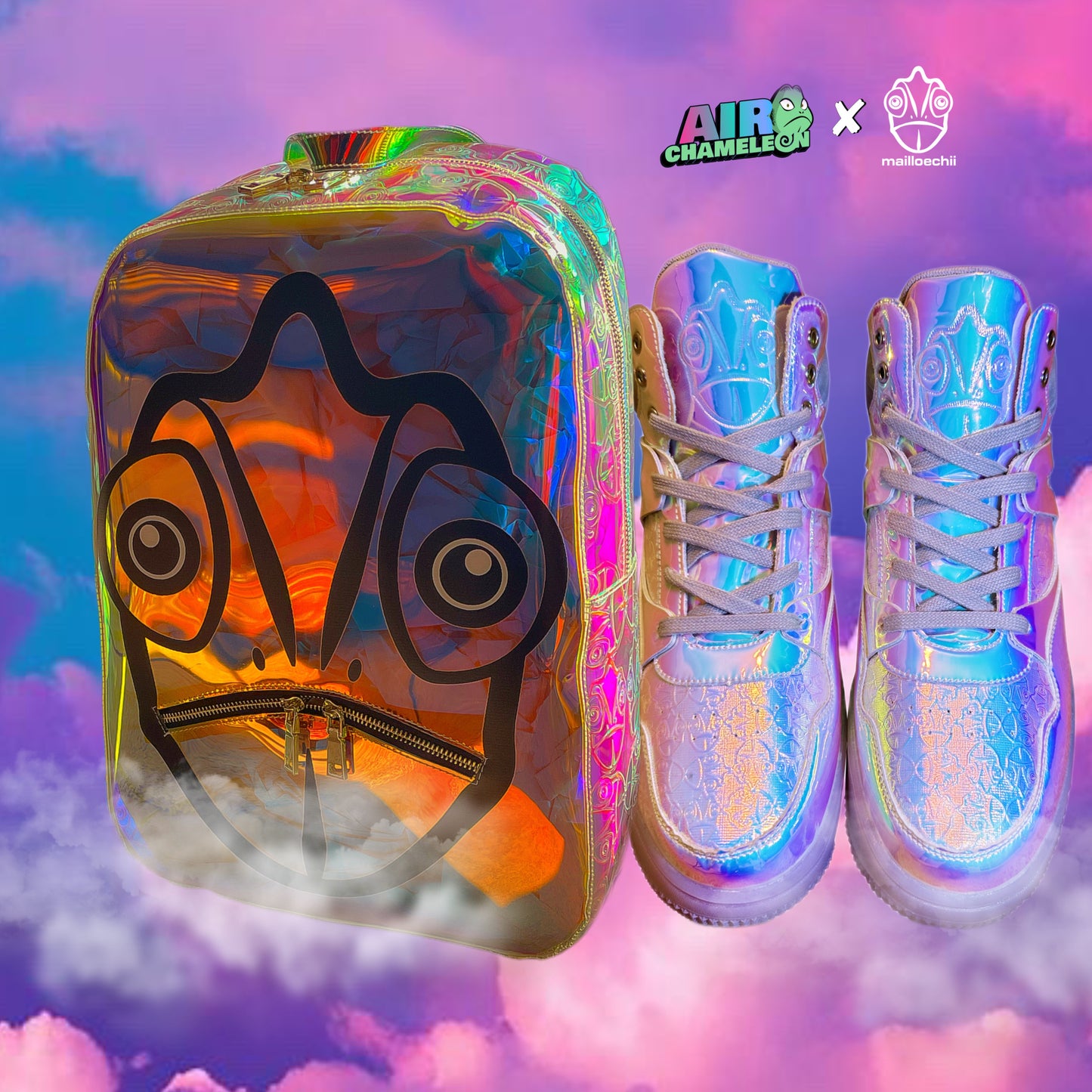 Air Chameleon x Mailloechii Iridescent Holographic Back Pack