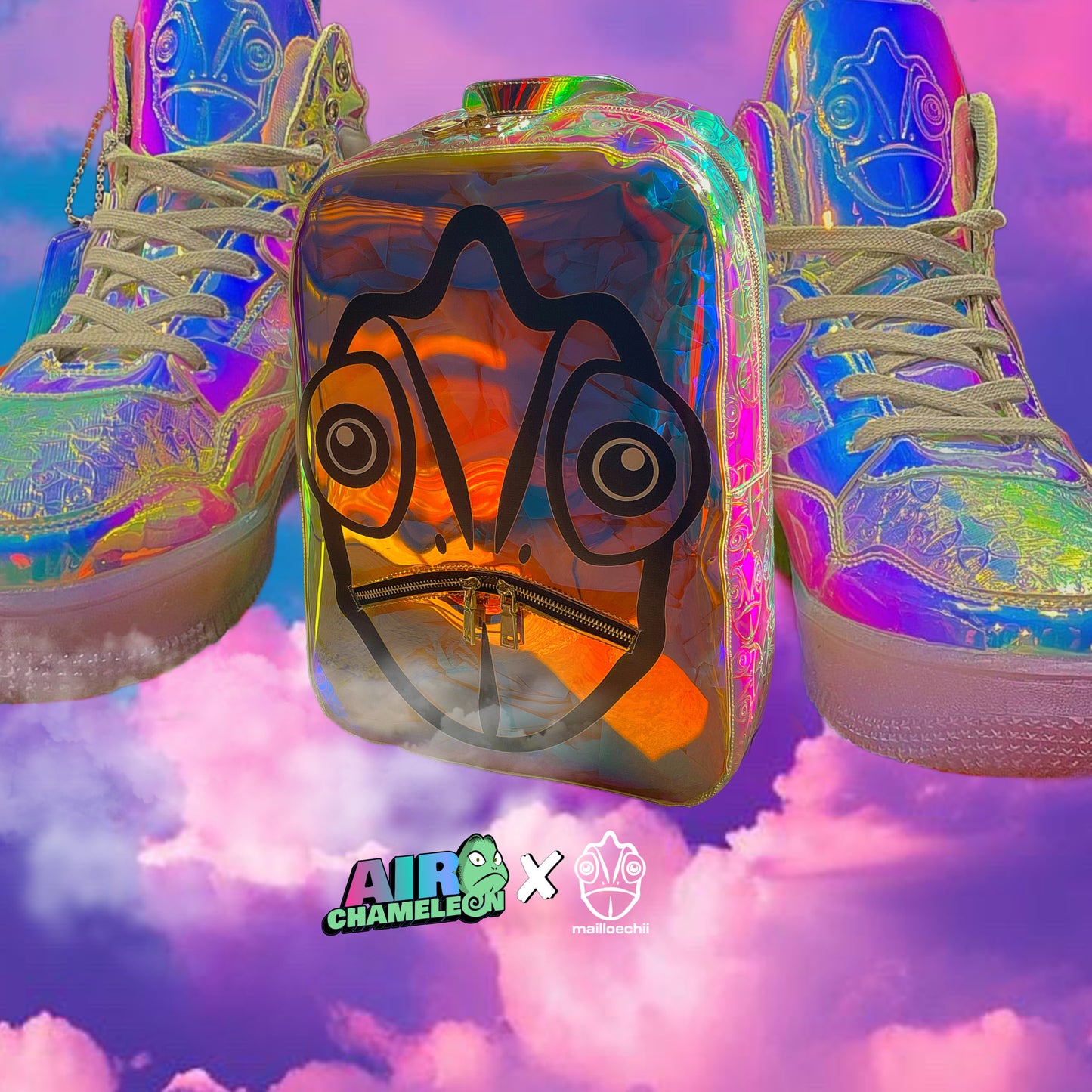 Air Chameleon x Mailloechii Iridescent Holographic Back Pack
